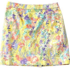 J. Crew Pencil Skirt Floral Watercolor Straight Impressionism 37532 Sz 6 Zip EUC